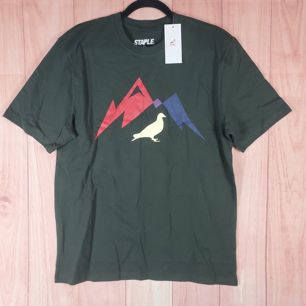 Staple T Shirt Mens Medium Olive Green Cotton Graphic Print Pigeon Everyday Wear